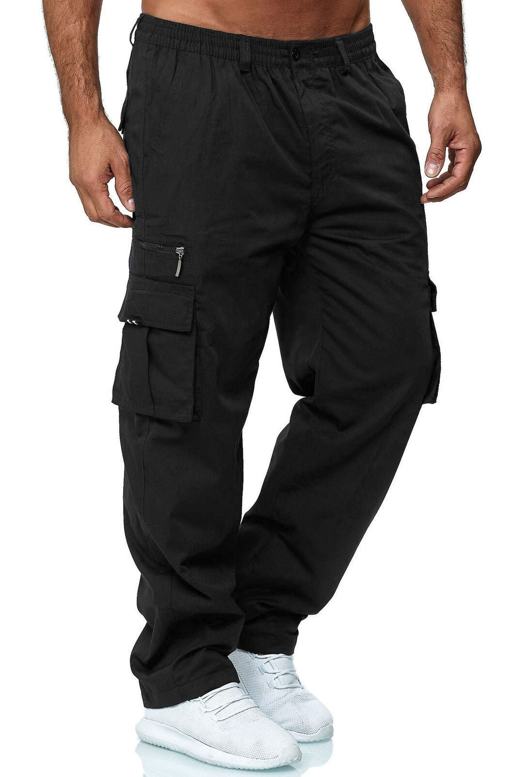 Men's Solid Color Casual Multi-Pocket Loose Straight Cargo Pants to 4X Big & Tall