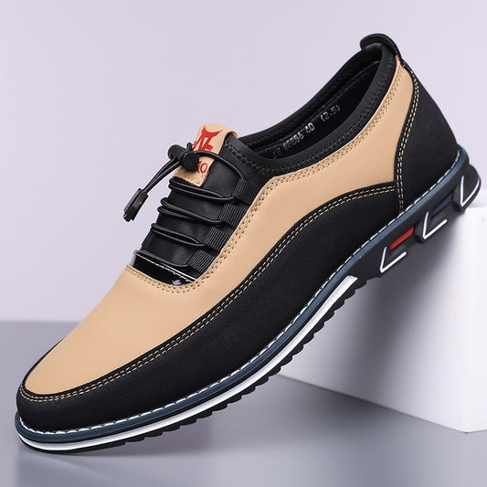 Men's PU Leather Colorblock/Solid Striped Sole Round Toe Lace-Up Oxford Sneakers