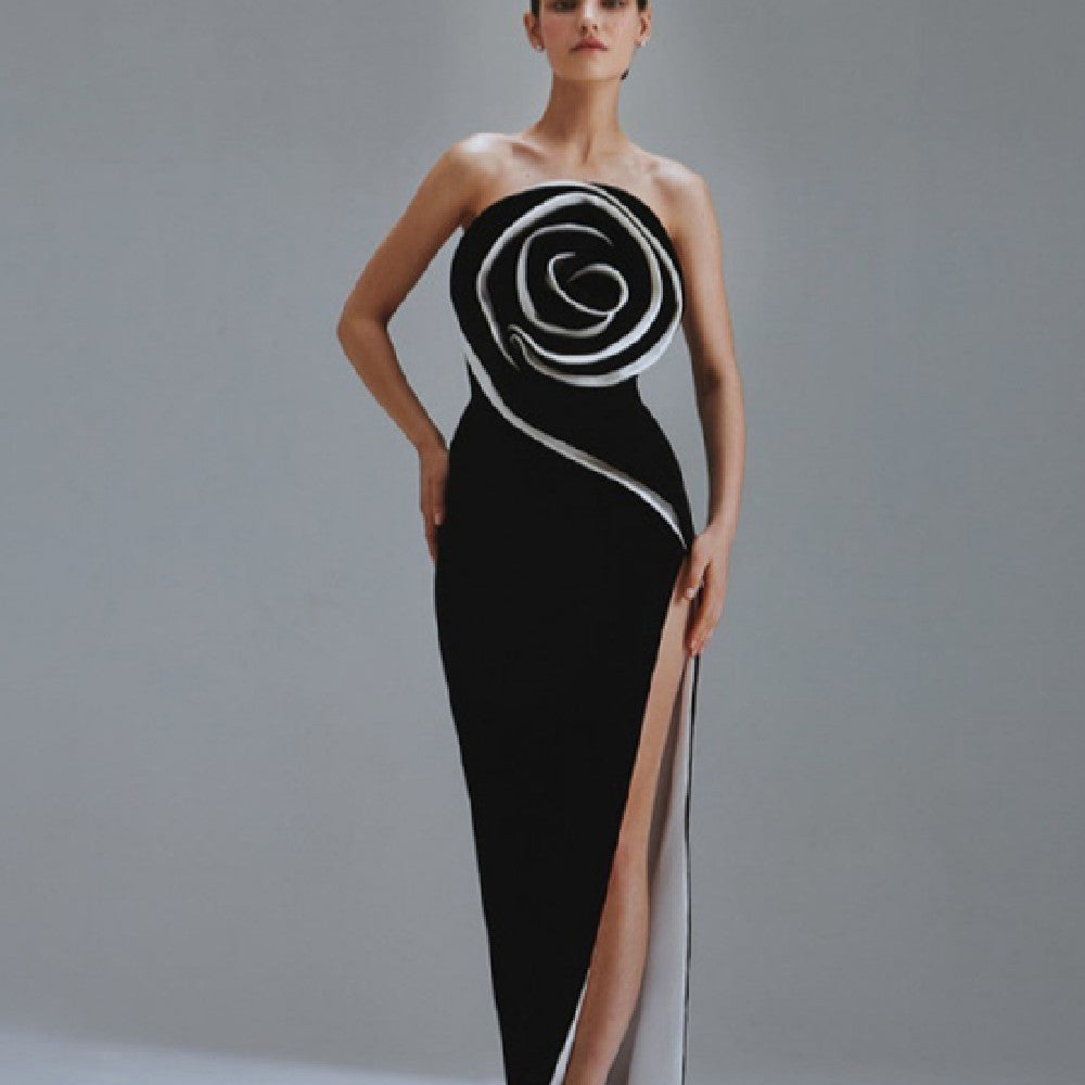 Sleeveless Big Flower Detail Tube Top Bandage Formal Maxi Tube Dress