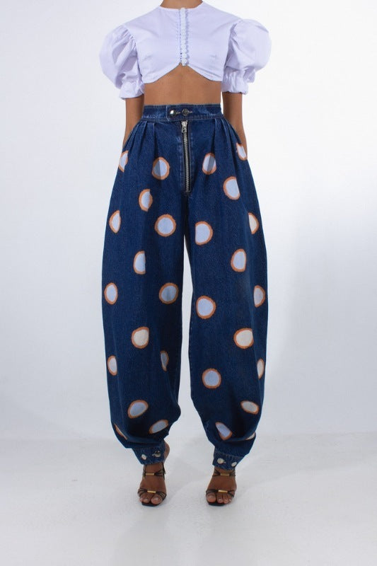 Denim Baggy High Waist Ankle-Length Women's Zipper Harem Jeans to 3X Plus Size