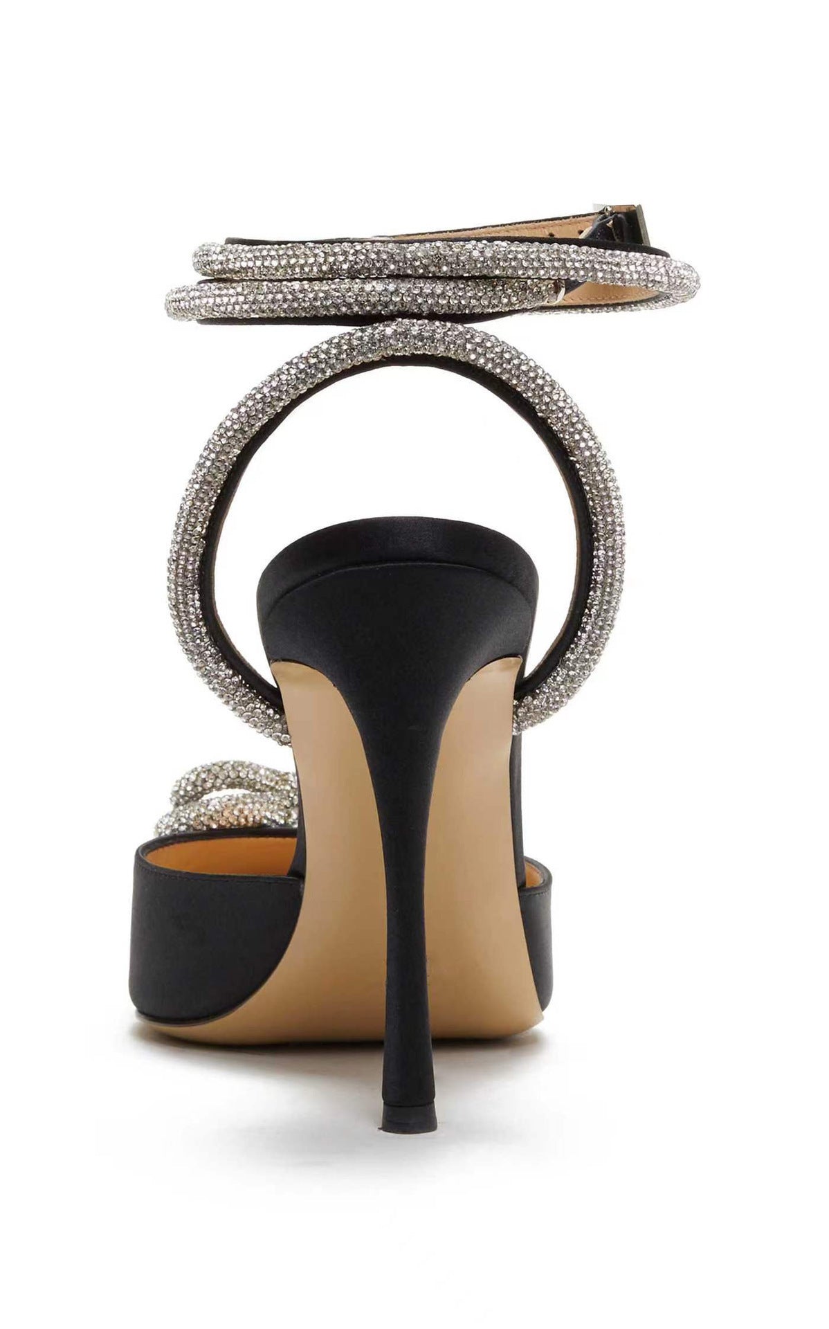 Metallic Rhinestone Heart Design Ankle Strap Stiletto Heel Sandal Pumps