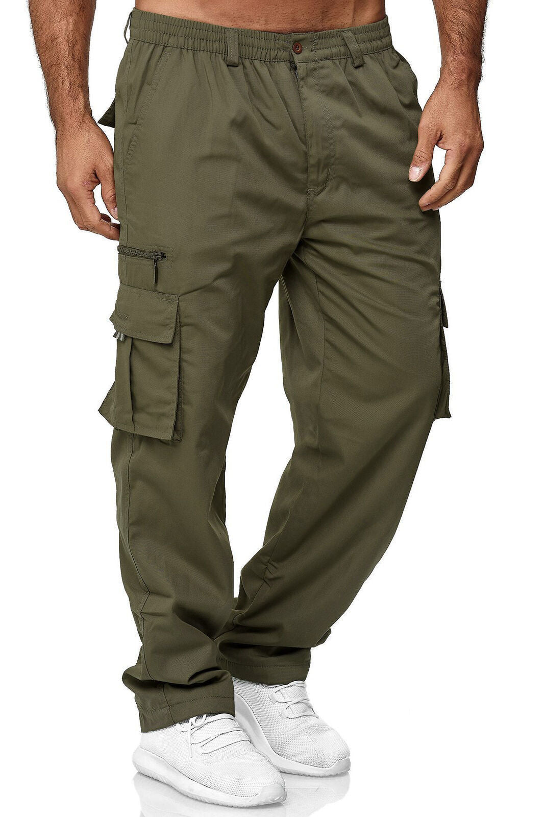 Men's Solid Color Casual Multi-Pocket Loose Straight Cargo Pants to 4X Big & Tall
