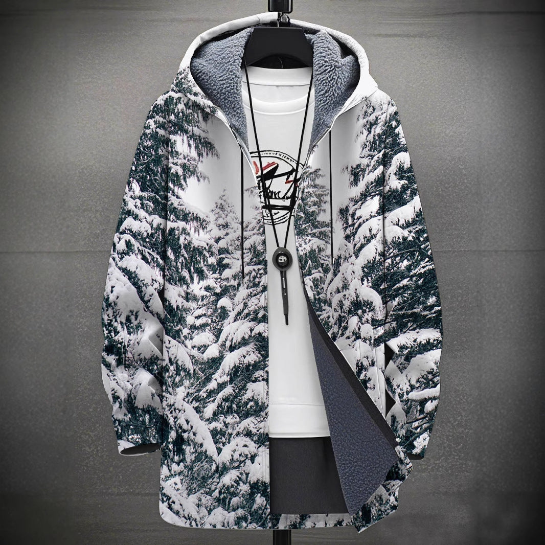 Men's Colorblock/Plaid/Camo/Abstract/Bohemian  Digital Print Velvet 3/4 Length Hip-Hop Hoodie Jacket to 4X Big & Tall