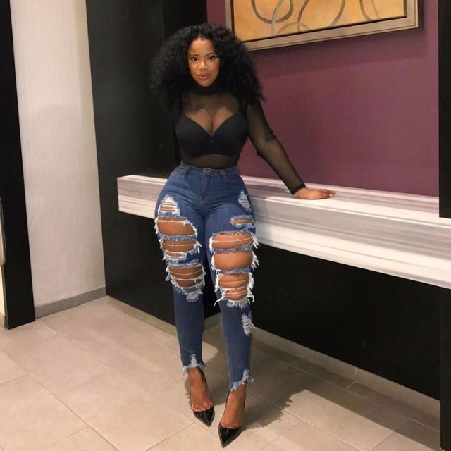 Denim Ripped Hollow-Out Women's Skinny Jeans