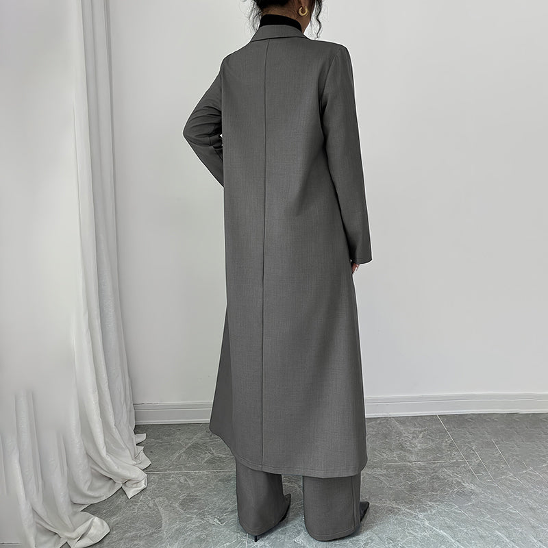 Women's 2 Piece Suit Set, Long Blazer Jacket And Straight Leg Pants, Business Formal Office Outfits For Work, NO Lining