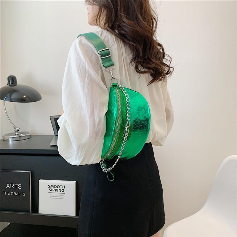 PU Leather Metallic Solid Color Women's Crossbody Zipper Belt Bag
