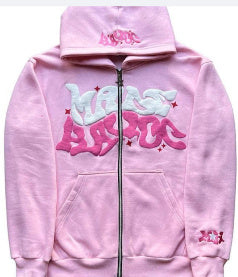 Men's Squiggly Letter Print Zipper Hoodie Sweatshirt