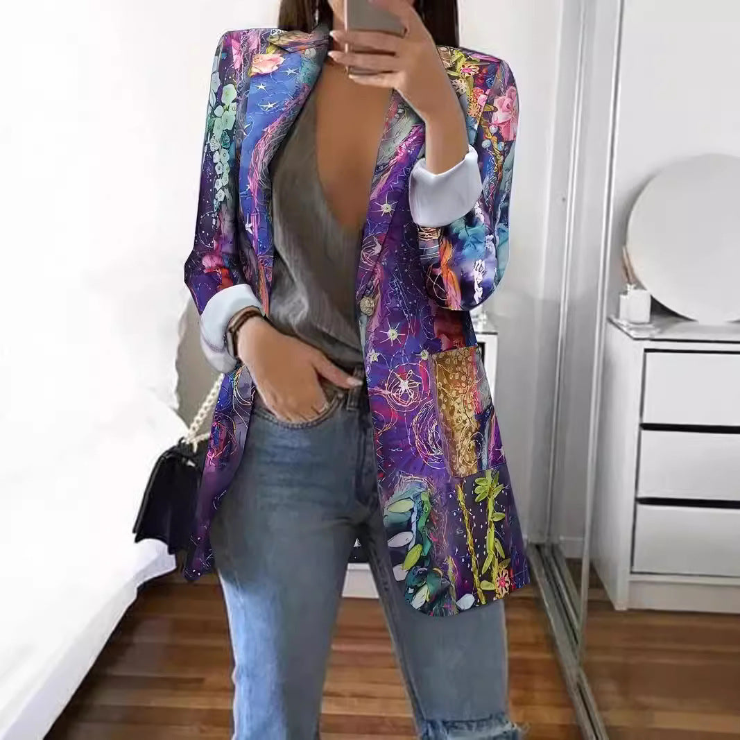Geometric Floral Swirl Print Women's Blazer Jackets to 5X Plus Size