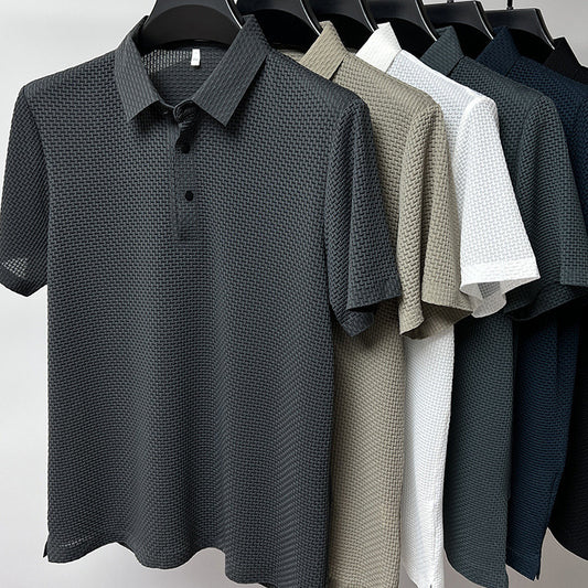 Men's Mesh Ice Silk Short Sleeve urn-Down Collar Polo Shirt