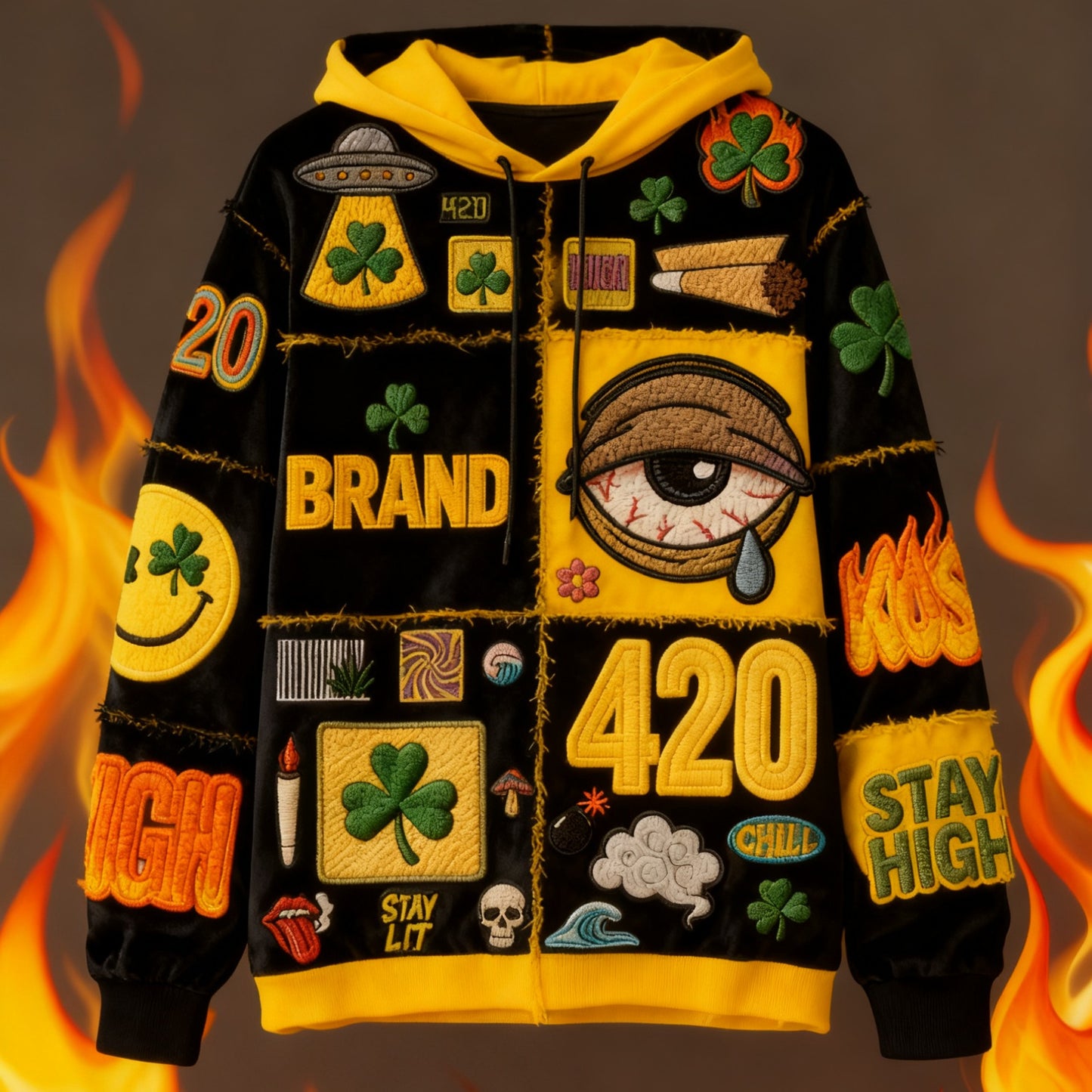 Men's 420 Hip-Hop Clover Evil Eye Graffiti Print Hoodie Sweatshirt to 3X Plus Size