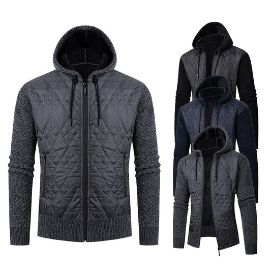 Men's Quilted Solid Color Drawstring Hoodie Sweater Jacket