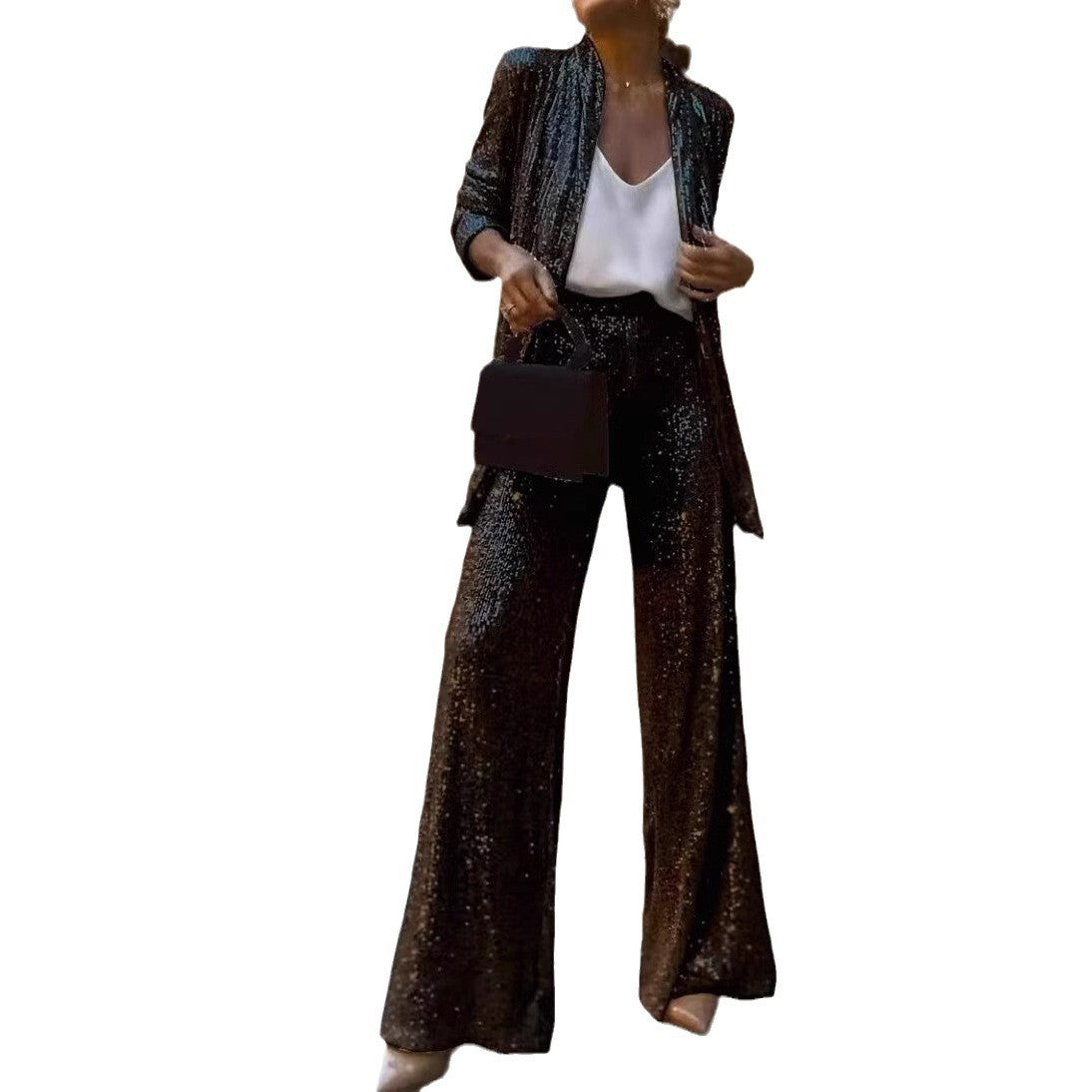 Three-color Sequin Small Suit High Waist Fashion Casual Pants Two-piece Suit