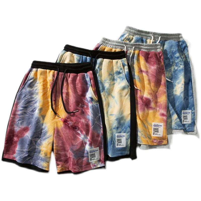 Men's Tie-Dye Drawstring Loose Elastic Waist Athletic Shorts