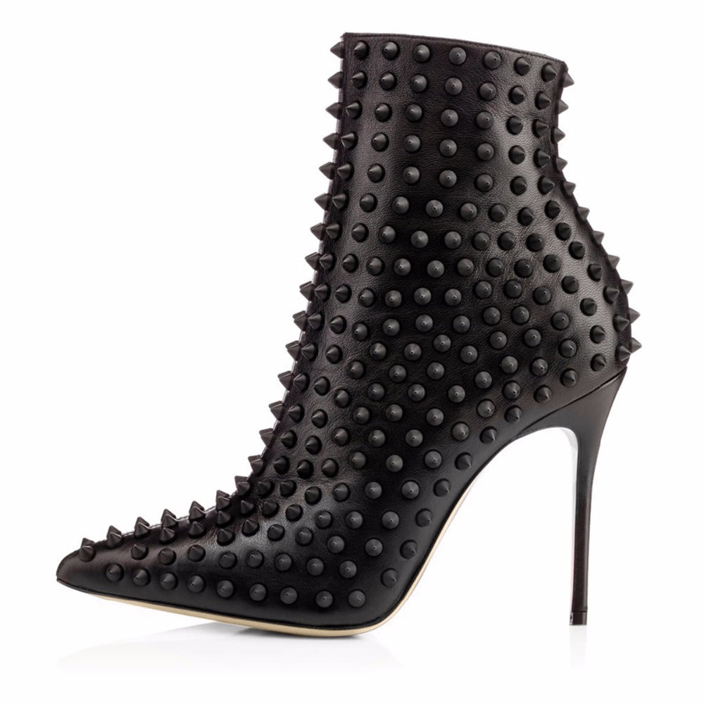 Stud Rivet Design Women's Pointed Toe Stiletto Ankle Boots