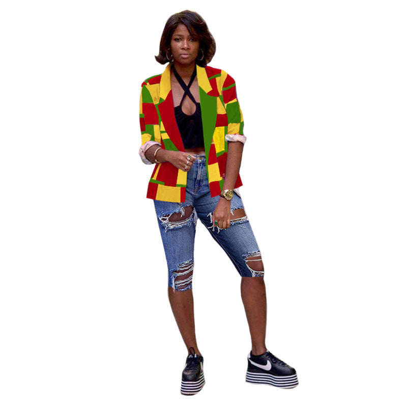 Colorblock Red/Yellow/Green Women's Multi-Colored Blazer Jacket