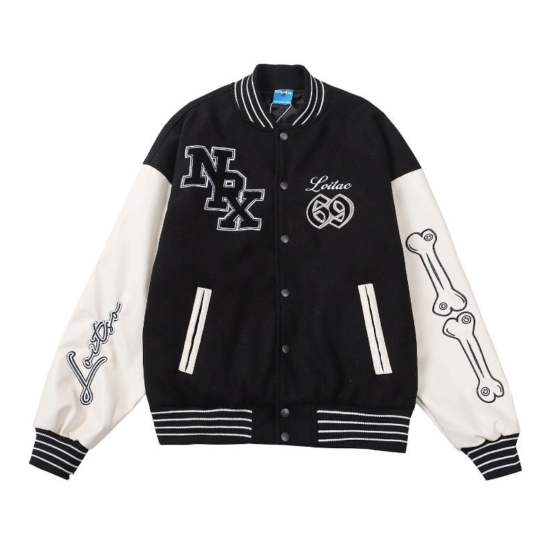 Men's Hip-Hop Colorblock Letter Print Baseball Cotton Varsity Bomber Jacket