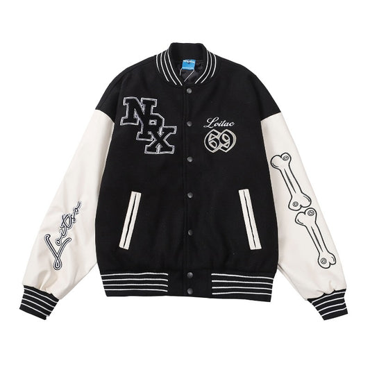 Men's Hip-Hop Colorblock Letter Print Baseball Cotton Varsity Bomber Jacket