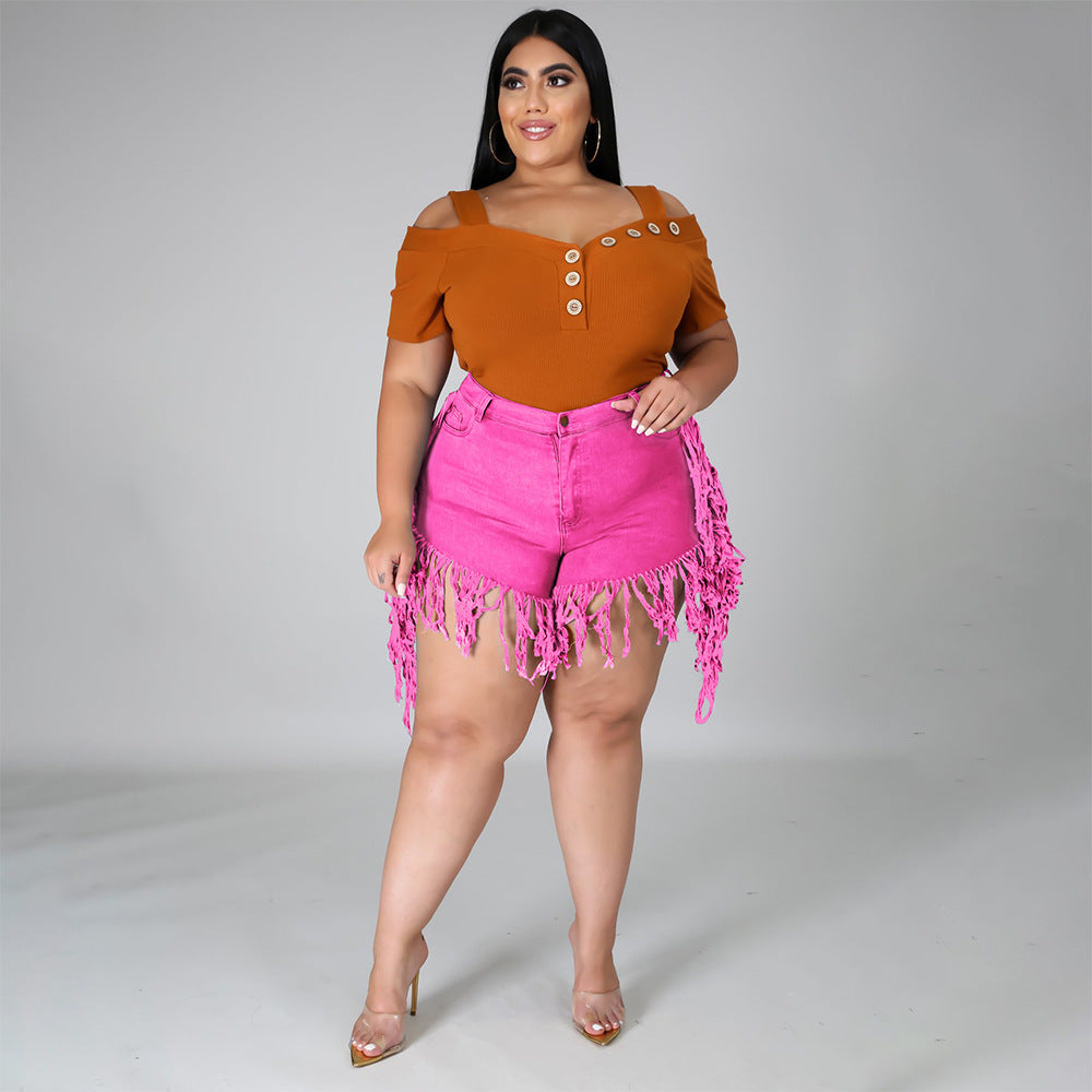 Denim Tassel Fringe Women's Jean Shorts to 4X Plus Size