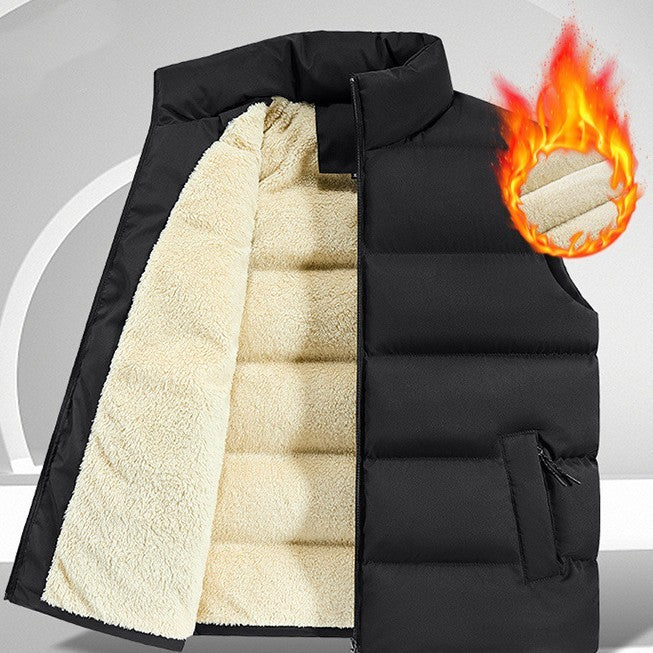 Men's Ribbed Sleeveless Lambswool Lined Solid Color Zipper Vest