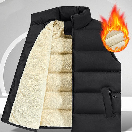 Men's Ribbed Sleeveless Lambswool Lined Solid Color Zipper Vest