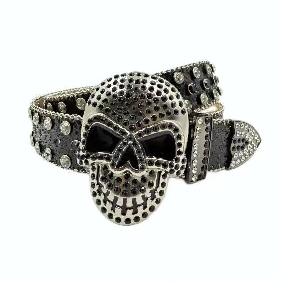 Metallic Rhinestone Skull Hip-Hop Pendant Decor Belt