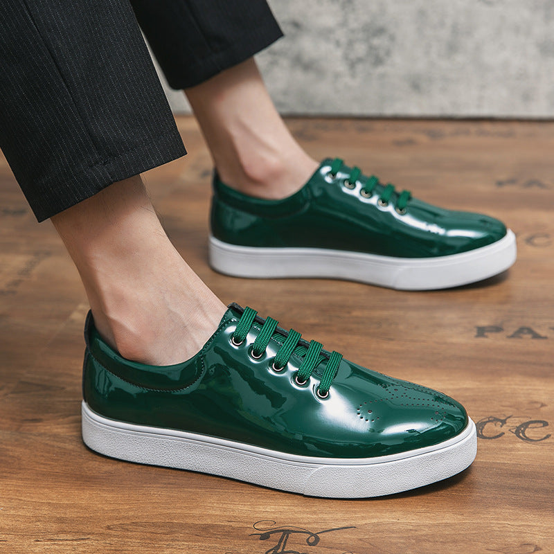 Men's Oxford Lace-Up Patent Leather Platform Sneakers