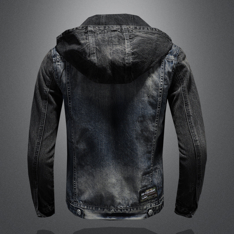 Men's Denim Gradient Faded Hoodie Jean Jacket