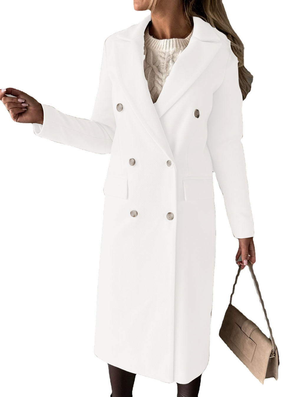 Double Breasted Button-Up Women's Solid Color Pocketed Trenchcoat to 3X Plus Size