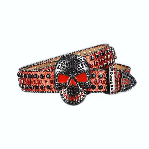 Metallic Rhinestone Skull Hip-Hop Pendant Decor Belt