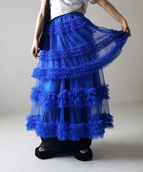 Mesh Tiered Sheer Transparent 3-Layer Spliced Tutu Maxi Skirt