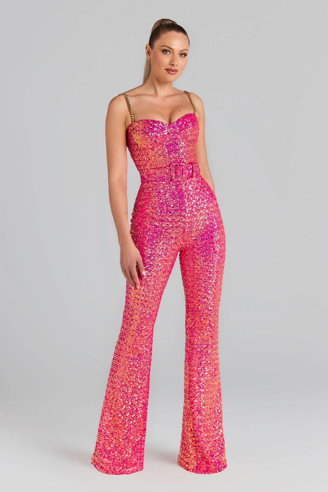 Sleeveless Sparkling Sequin Strapless Formal Tube Top Jumpsuit