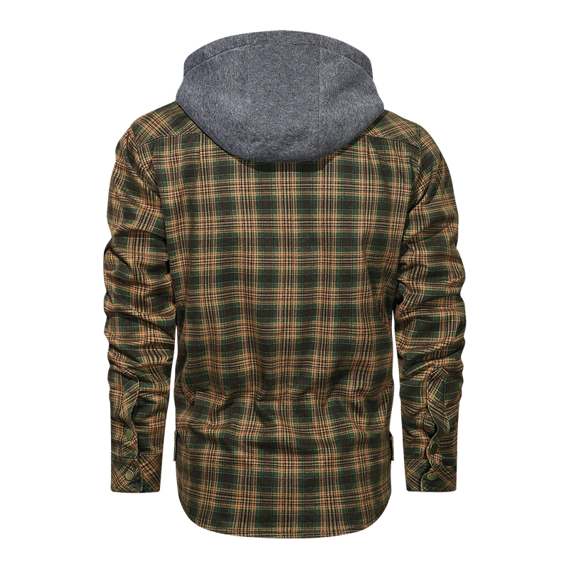 Layered Plaid Men's Fleece Detachable Slim Fit Hoodie Jacket