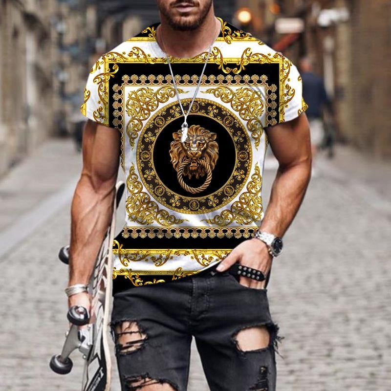 Men's Black/Yellow/Red Baroque Pattern 3D Print 1/2 Sleeve T-Shirt