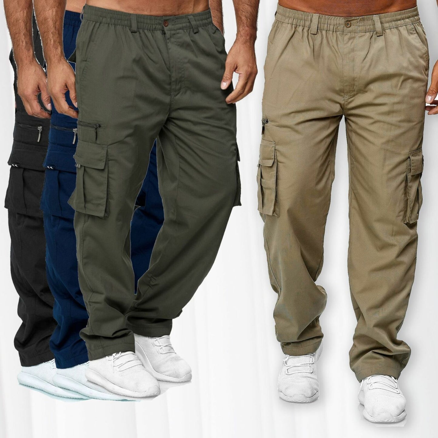 Men's Solid Color Casual Multi-Pocket Loose Straight Cargo Pants to 4X Big & Tall
