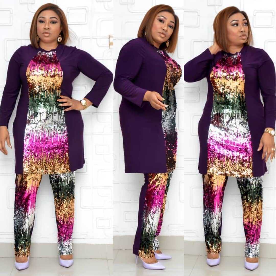 High Elastic Colorful Sequin Cotton And Linen Women's Pants Suit