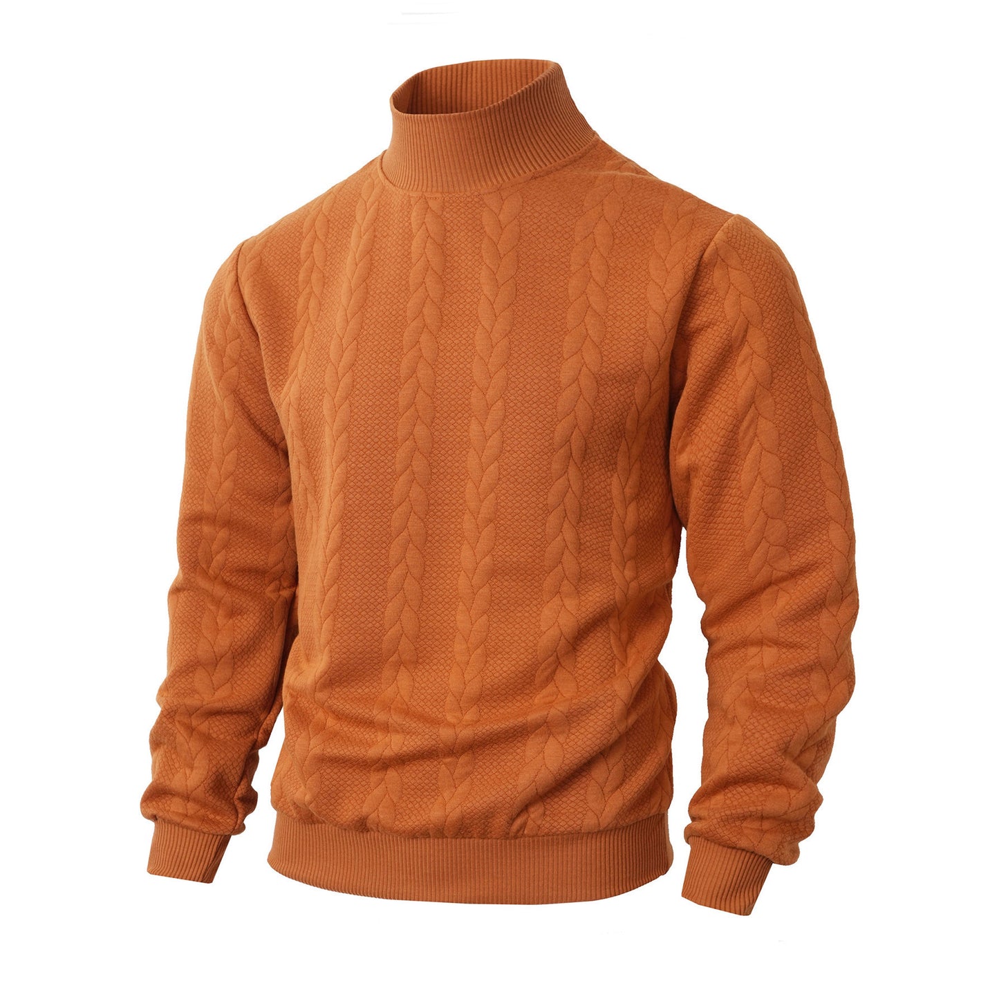 Men's Weave Pattern Knitted Solid Color Jacquard High Collar Sweater