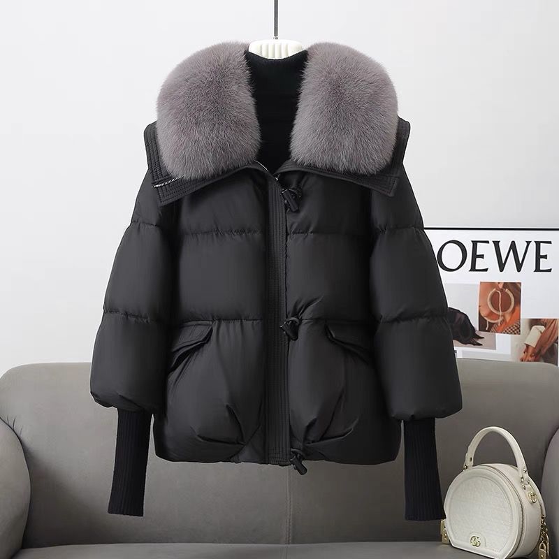 Down Cotton Padded Temperament Women's Oversized Faux Fur Collar Down Thick Coat