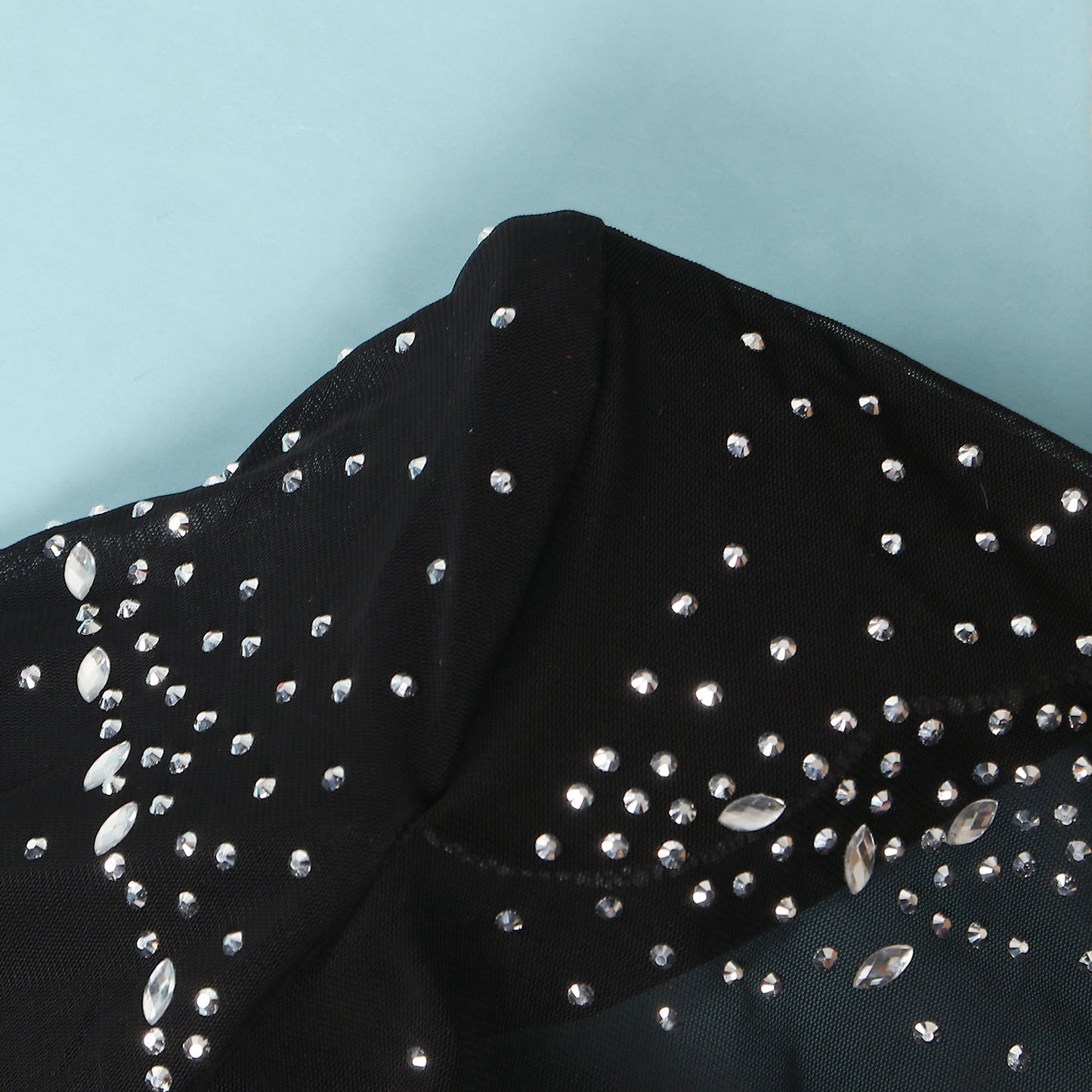 Rhinestone Hot Drill Padded Shoulder Hollow-Out Skinny Mini Formal Dress w/ Sweep Train