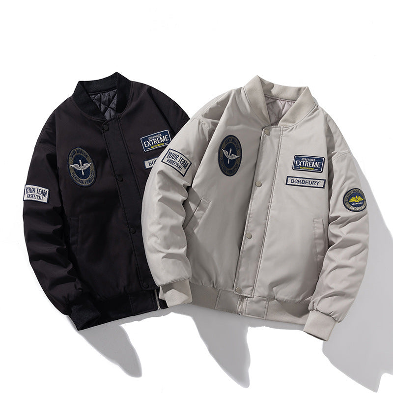 Men's Patch Design Japanese Style Alphabet Embroidered Aviator Bomber Jacket