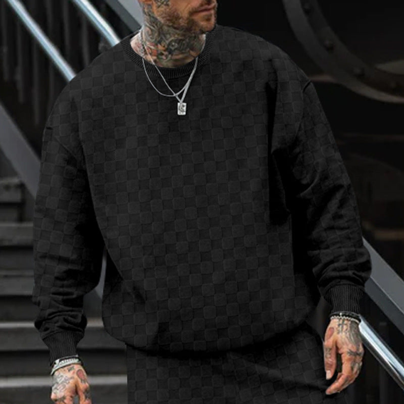 Men's Jacquard Checker Plaid Print Knitted Long Sleeve T-Shirt