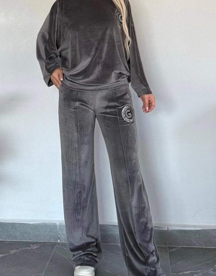 Velvet Solid Color O-Neck Long Batwing Sleeve Sweatshirt + Sweatpants Women Tracksuit to 3X Plus Size