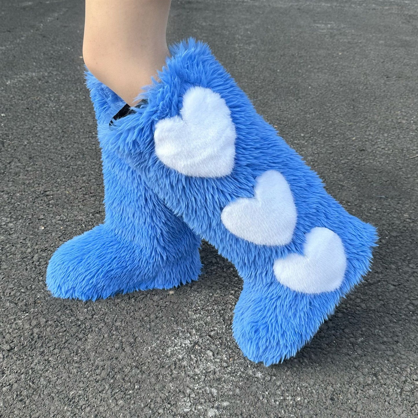 Faux Fur Heart Embroidered Fleece Lined Flat Waterproof Women's Snow Boots