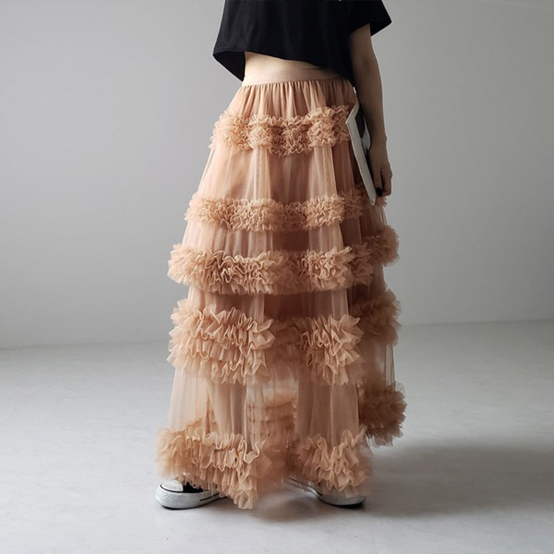 Mesh Tiered Sheer Transparent 3-Layer Spliced Tutu Maxi Skirt