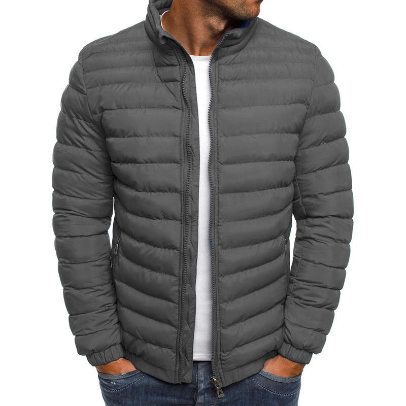 Men's Zipper Solid Color Long Sleeve Pockets Cotton Padded Jacket