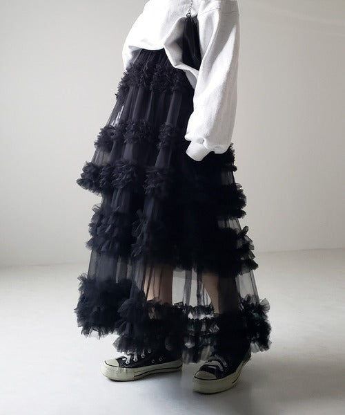 Mesh Tiered Sheer Transparent 3-Layer Spliced Tutu Maxi Skirt