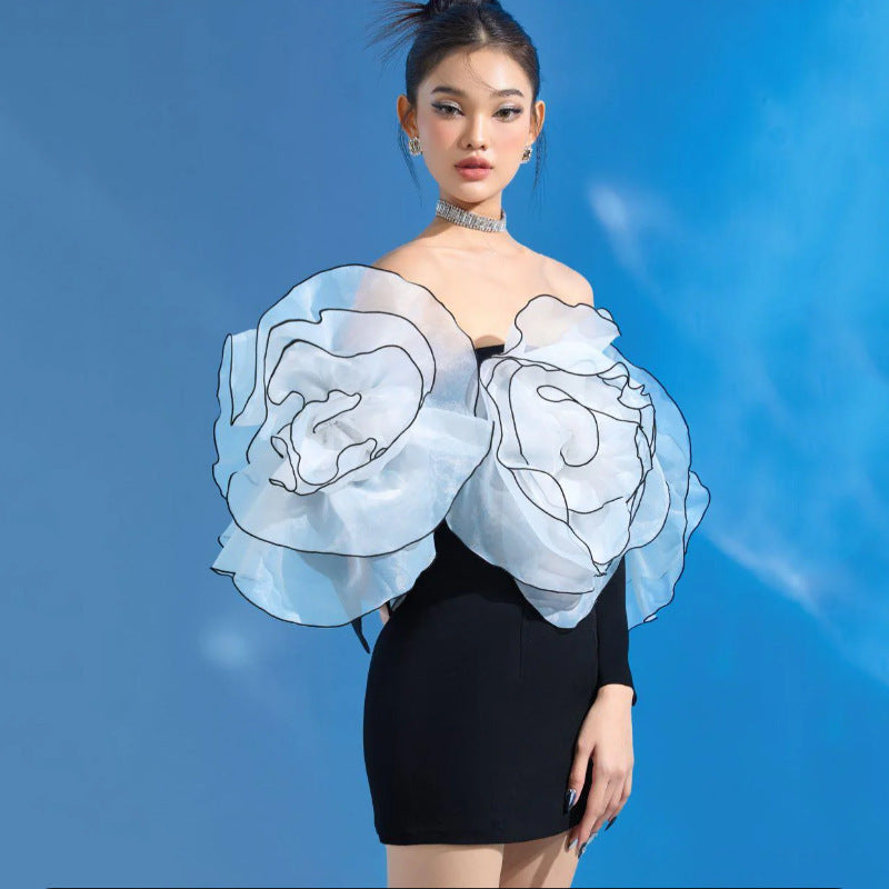 Rose Flower Off-the-Shoulder  Decorative Mini Formal Dress