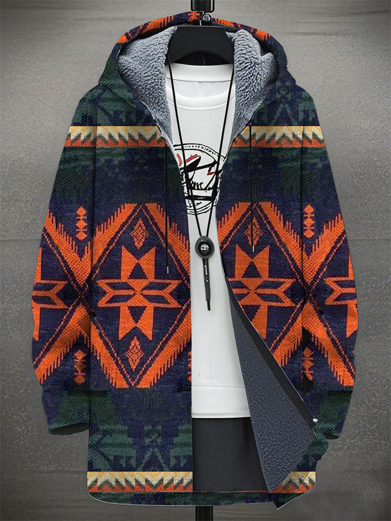 Men's Colorblock/Plaid/Camo/Abstract/Bohemian  Digital Print Velvet 3/4 Length Hip-Hop Hoodie Jacket to 4X Big & Tall
