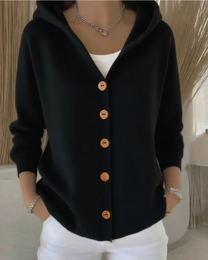 Button-Up Solid Color Knitted Women's Hoodie Cardigan Sweater to 5X Plus Size