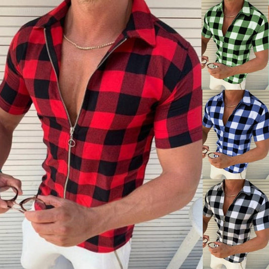 Men's Plaid Zipper Front Short Sleeve Shirt to 3X Big & Tall