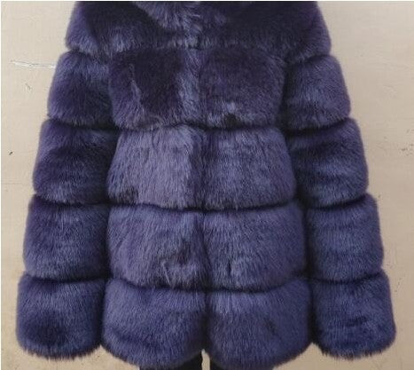 Oversized Ribbed Solid Color Faux Fur Women's Hoodie Jacket to 4X Plus Size